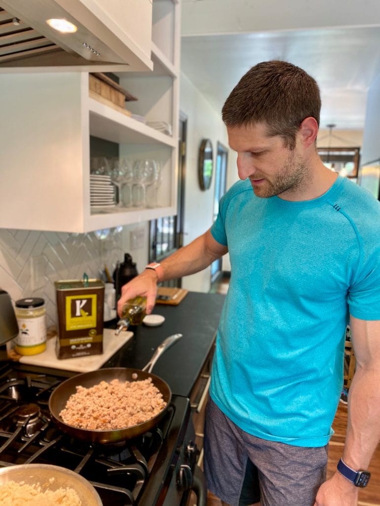 Michael pouring KEVVO over ground meat - 002