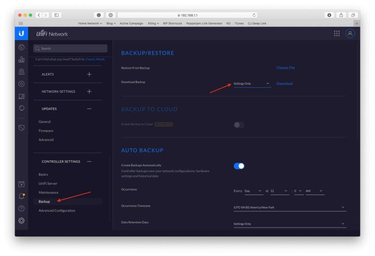 UniFi - Backup and restore
