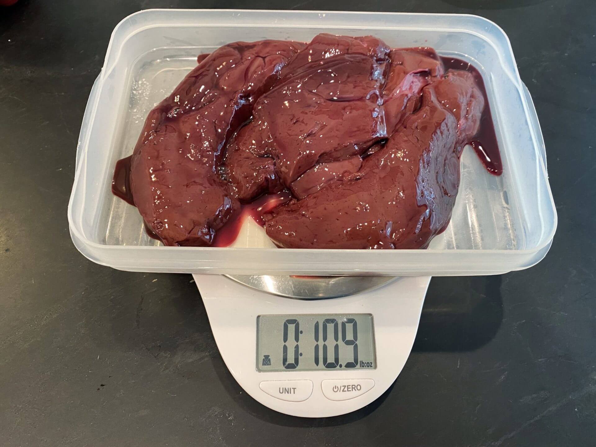 Raw liver on scale