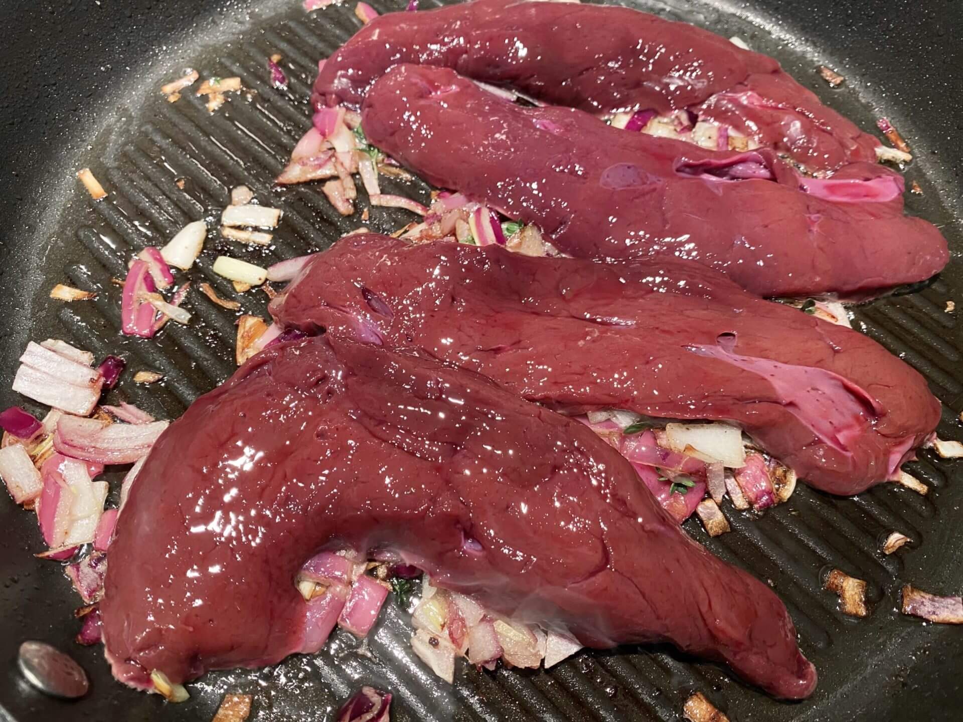 Liver and onions in pan