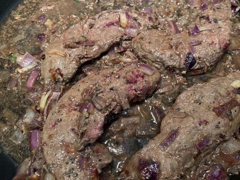 Cooked liver in pan