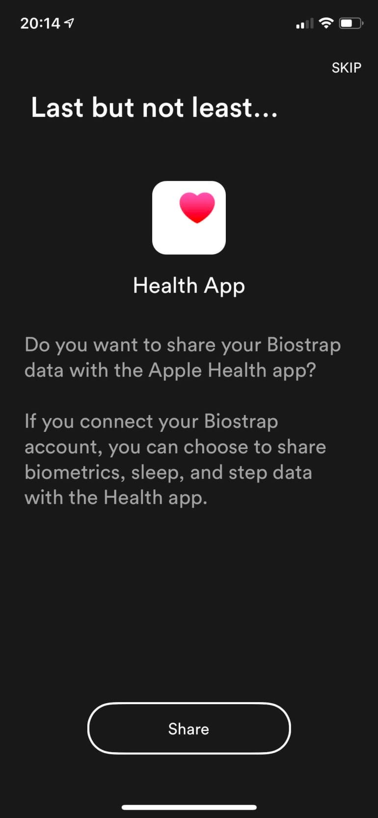 Biostrap - Integration with Apple HealthKit