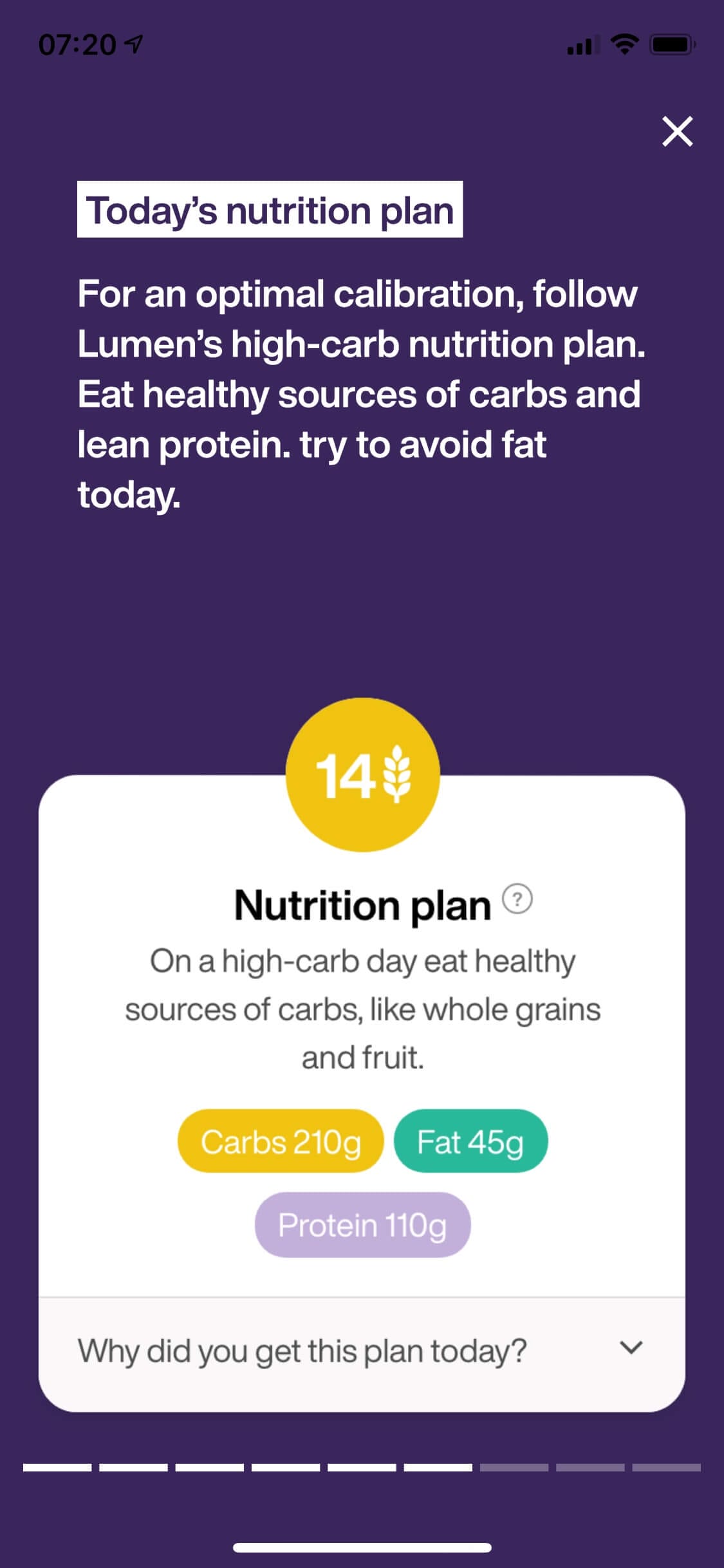 Lumen setup - Calibration day - nutrition plan