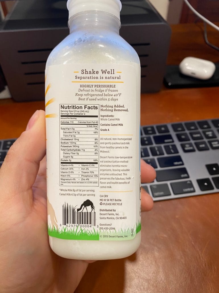 Nutrients in camel milk from Desert Farms
