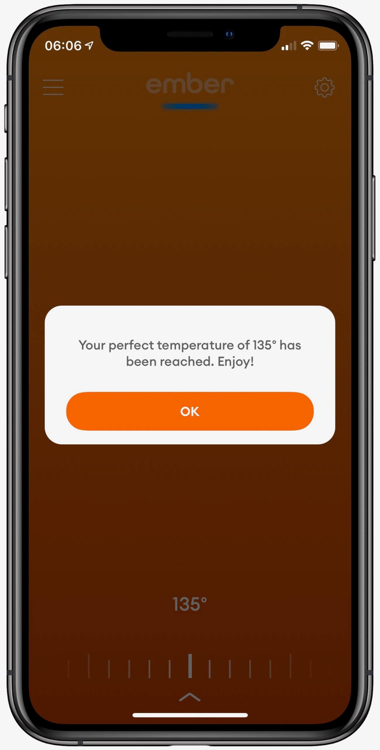 Ember App - A notification alerts you when your beverage has reached the perfect temperature