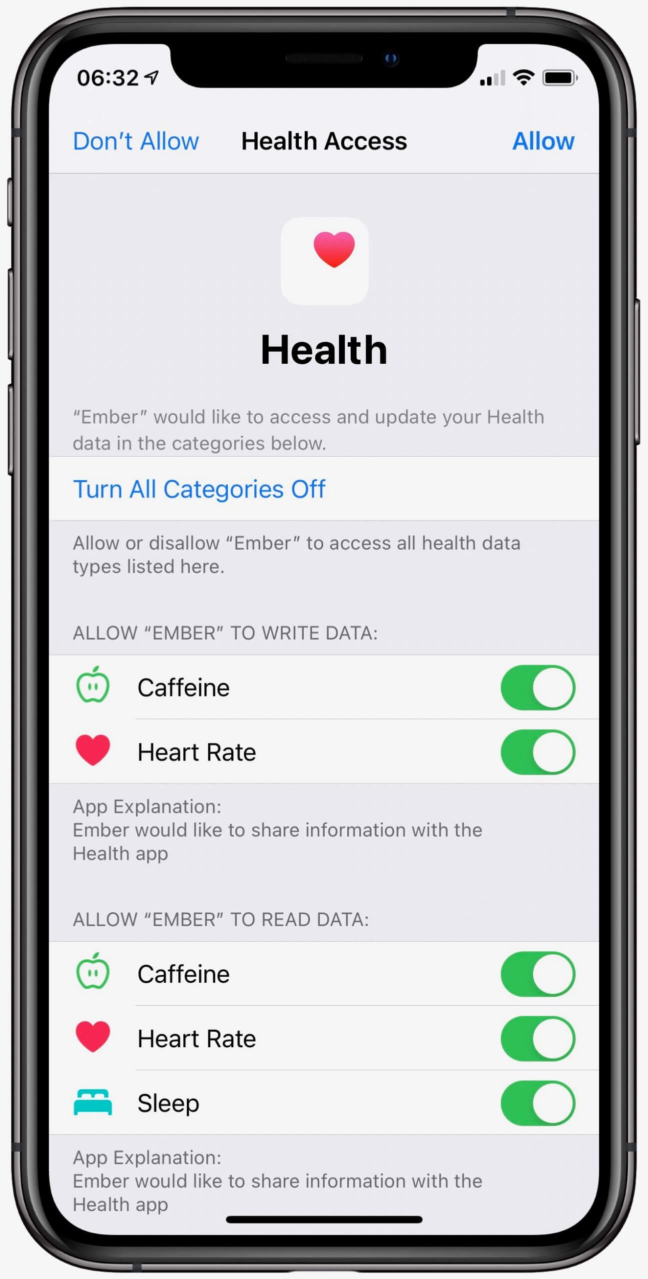 Ember App - Integration with the Apple Health app