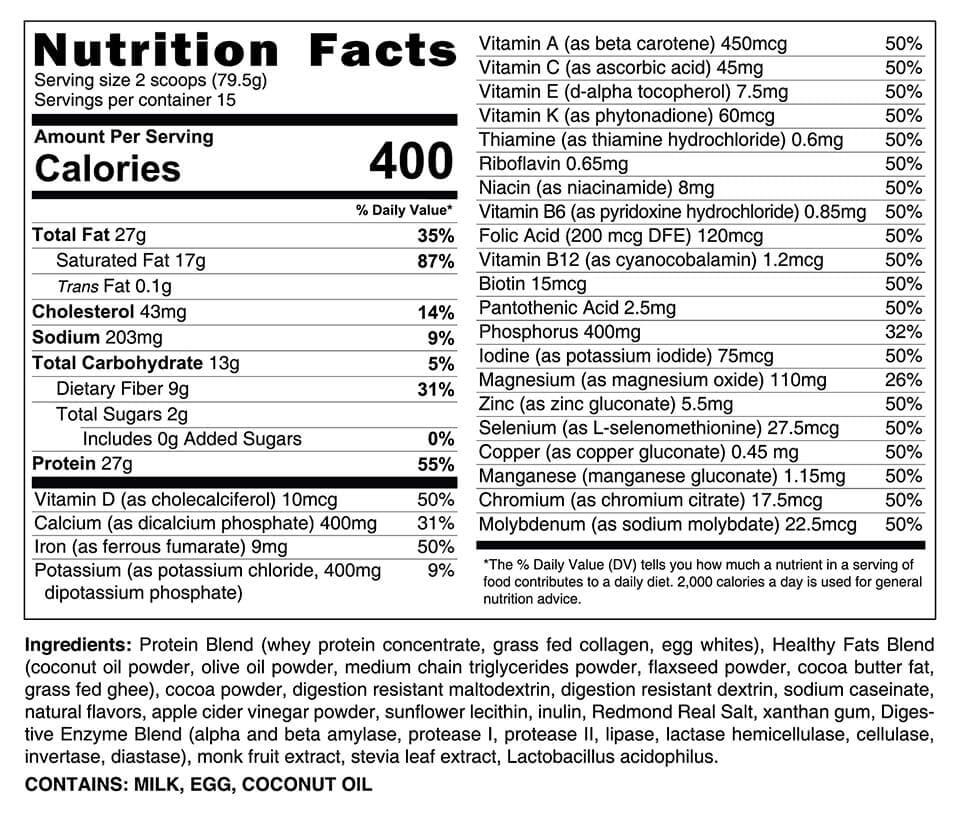 HLTH Code nutrition facts - chocolate