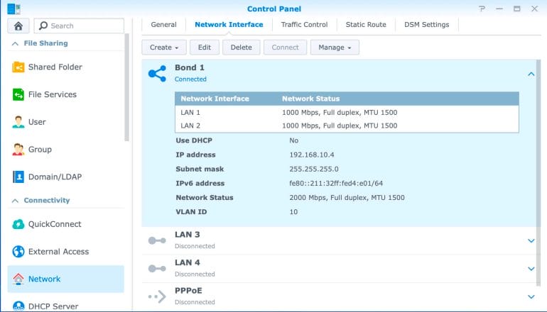 Synology DS1520+ - Bonded Network Interface