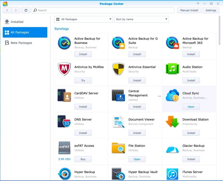 Synology DS1520+ - Package Center