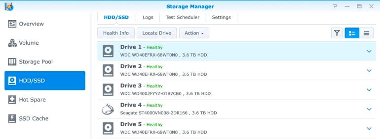 Synology DS1520+ - Storage Manager - HDDs