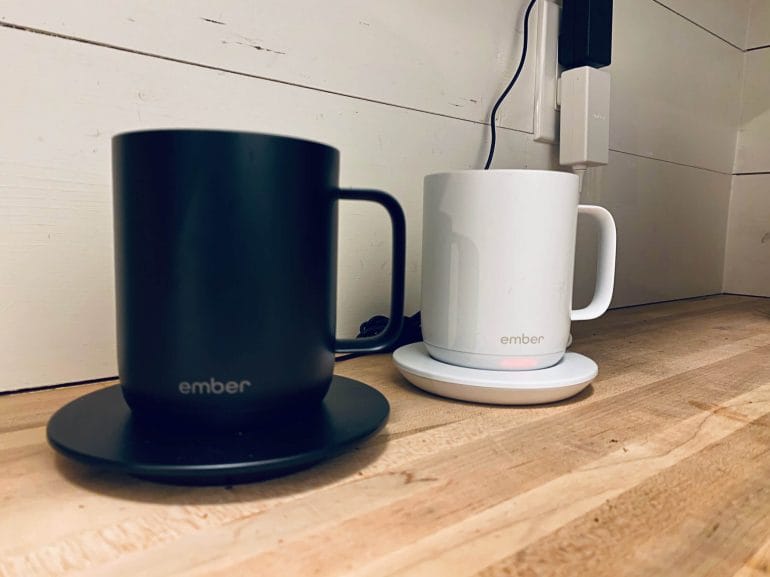 We charge our Ember Mugs in the pantry overnight - close up