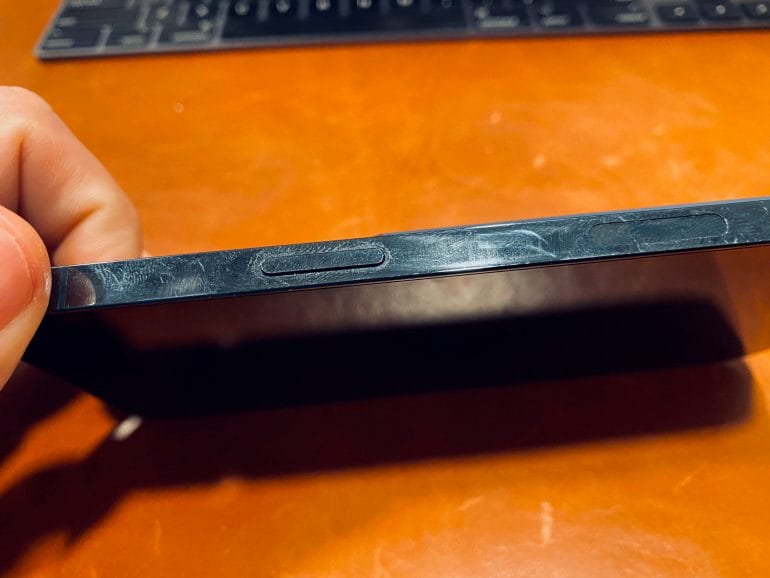 Fingerprints on steel frame of iPhone 12 Pro Max