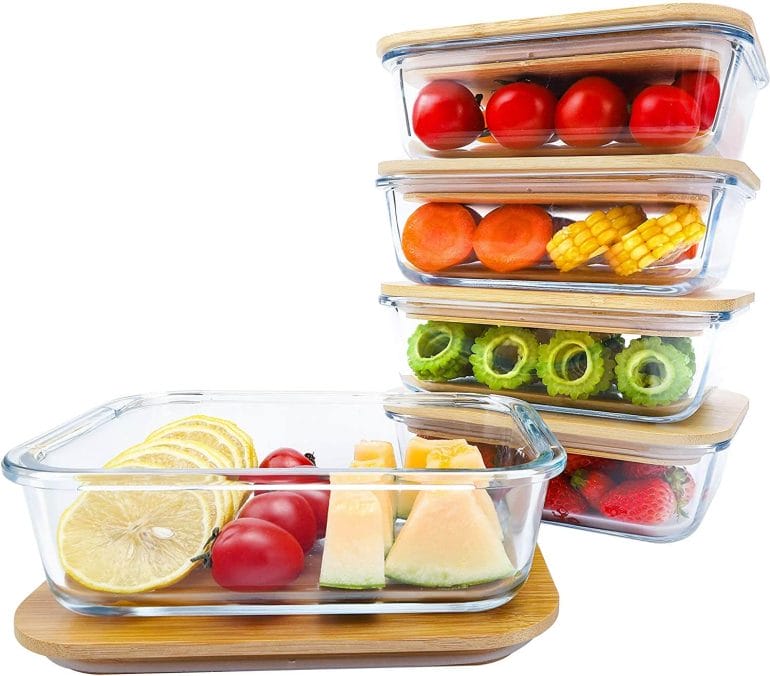 Glass food storage containers with bamboo lids