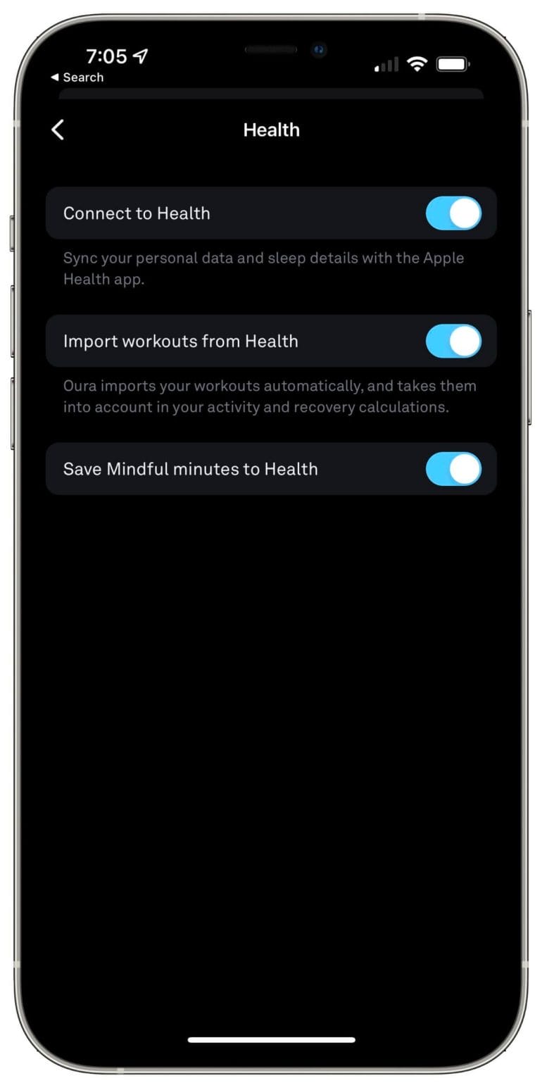 I love that the Oura app integrates with Apple Health
