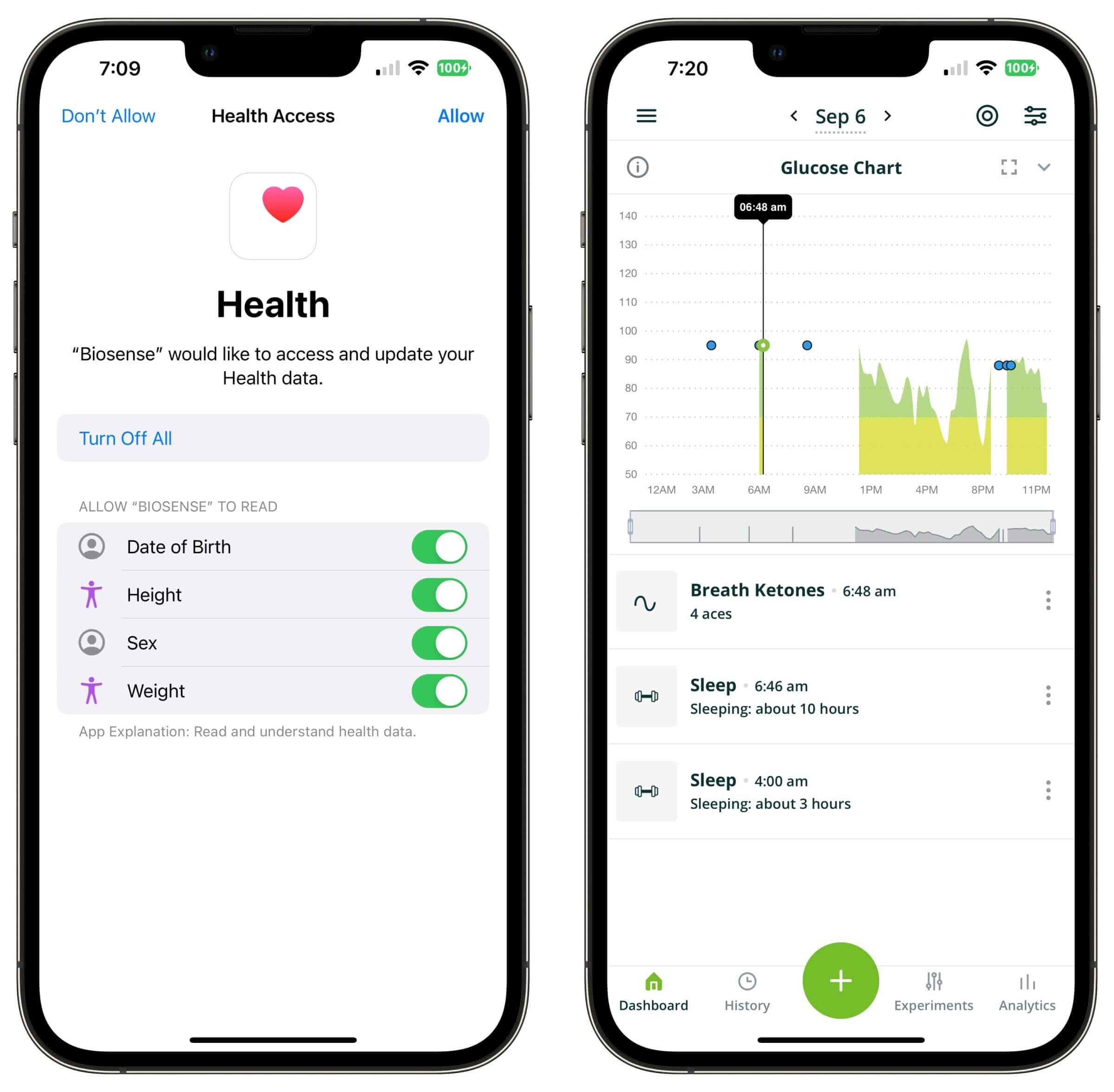 Biosense app - Integrations with Apple Health and NutriSense