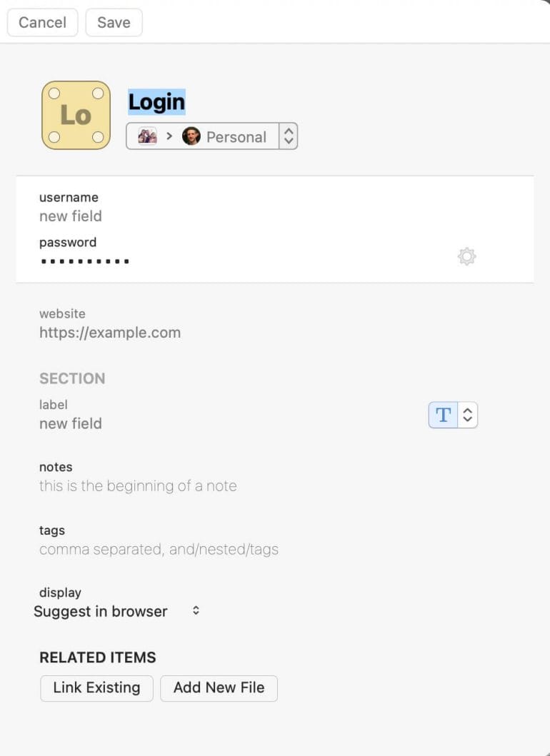 1Password - Login Fields