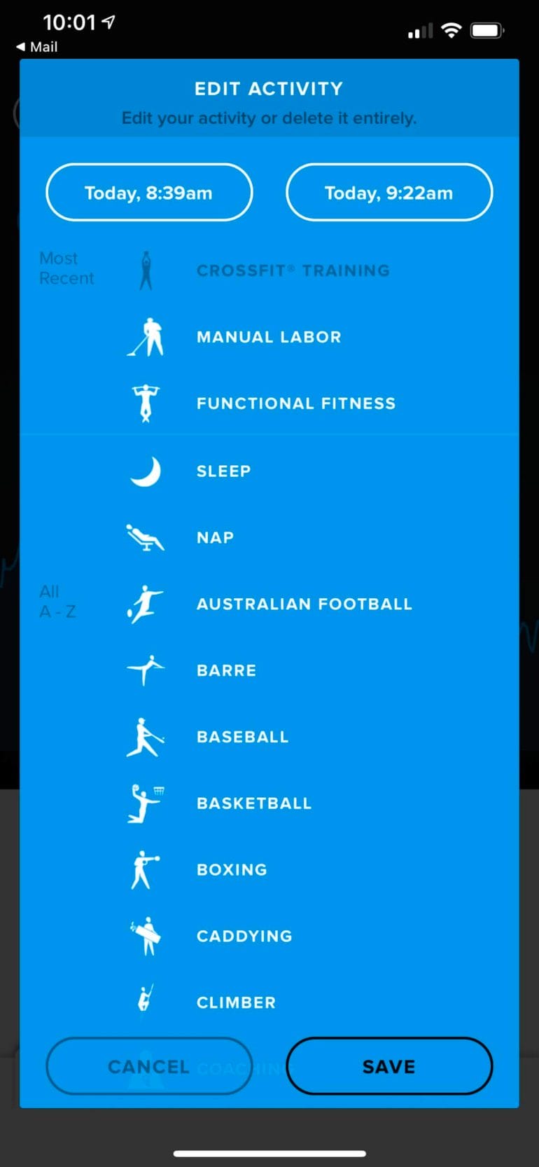Activities WHOOP can automatically detect