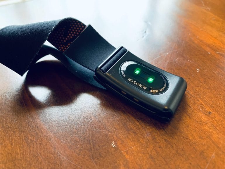 The WHOOP strap's heart rate monitor.