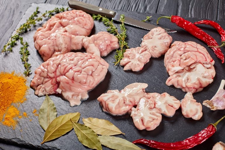 This is what uncooked beef brain looks like.
