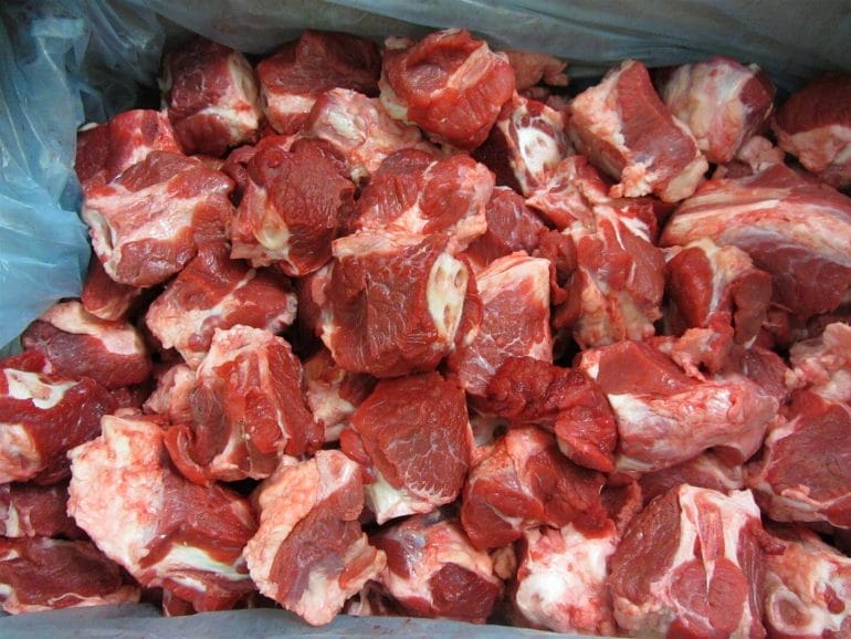 A picture of cubes beef prostate for use as organ meat.