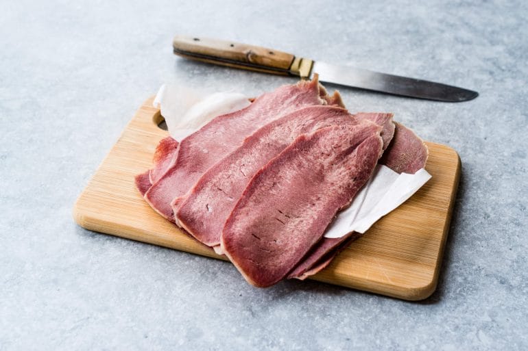 Sliced beef tongue.