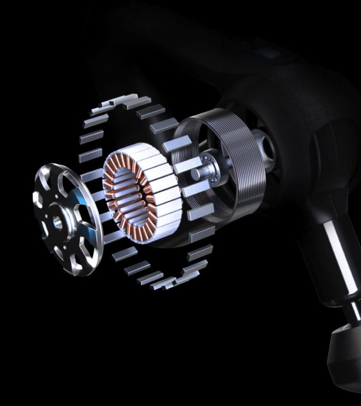 A brushless motor uses electromagnetic force to operate.