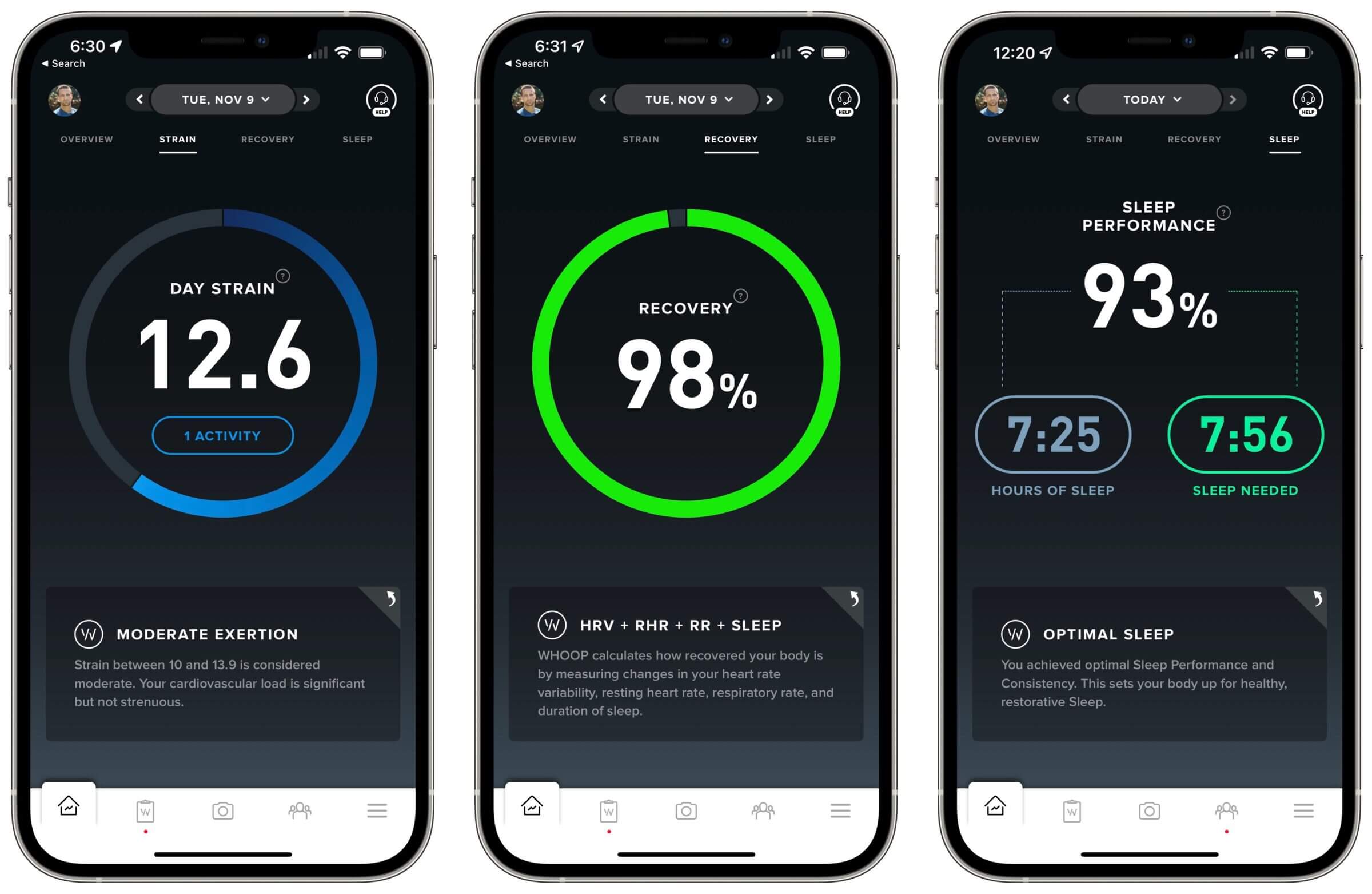 WHOOP Strain - Recovery - Sleep Overview