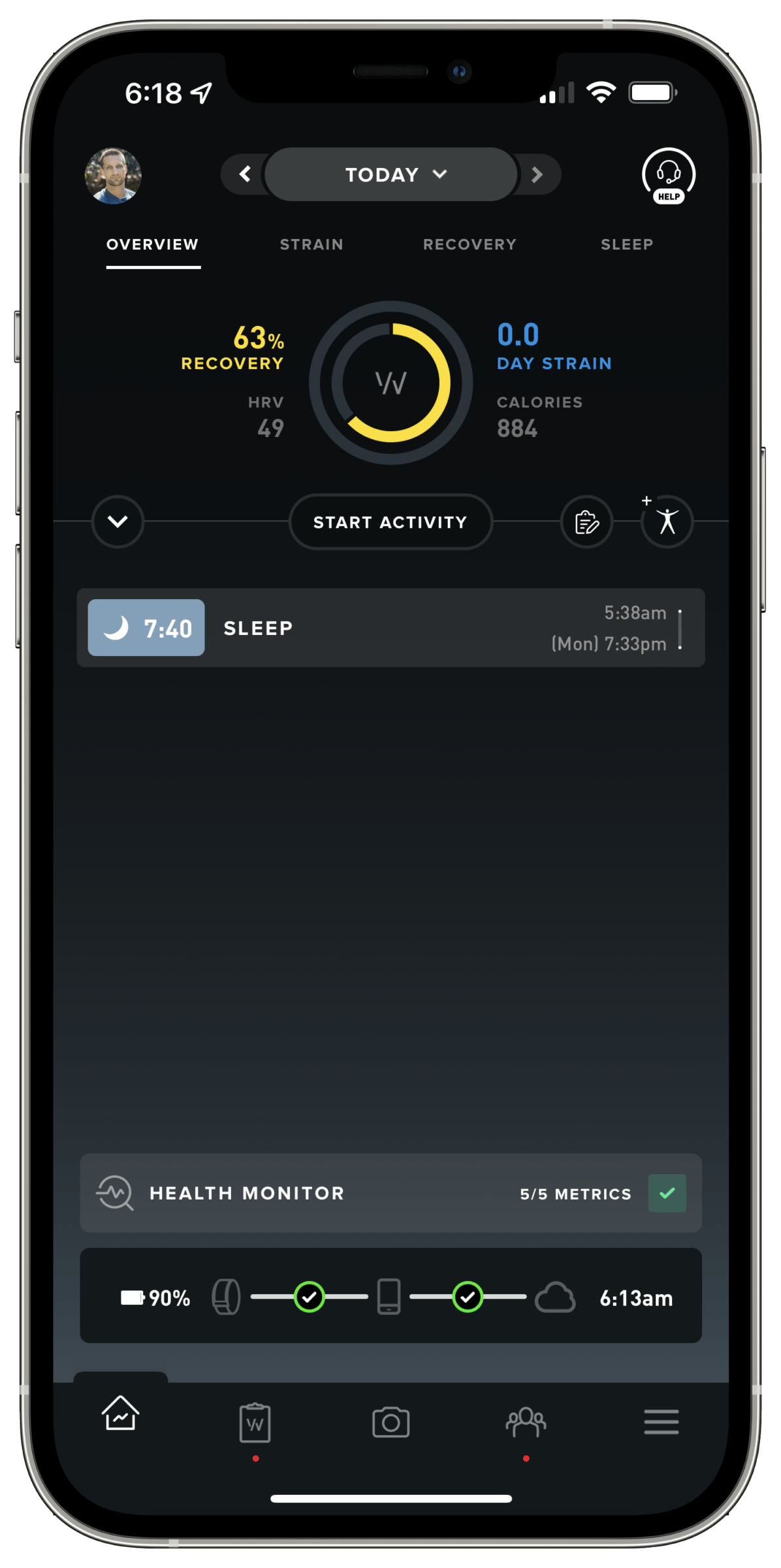 WHOOP tracks total calories