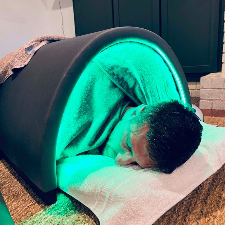 Michael using the Sunlighten Solo infrared sauna.