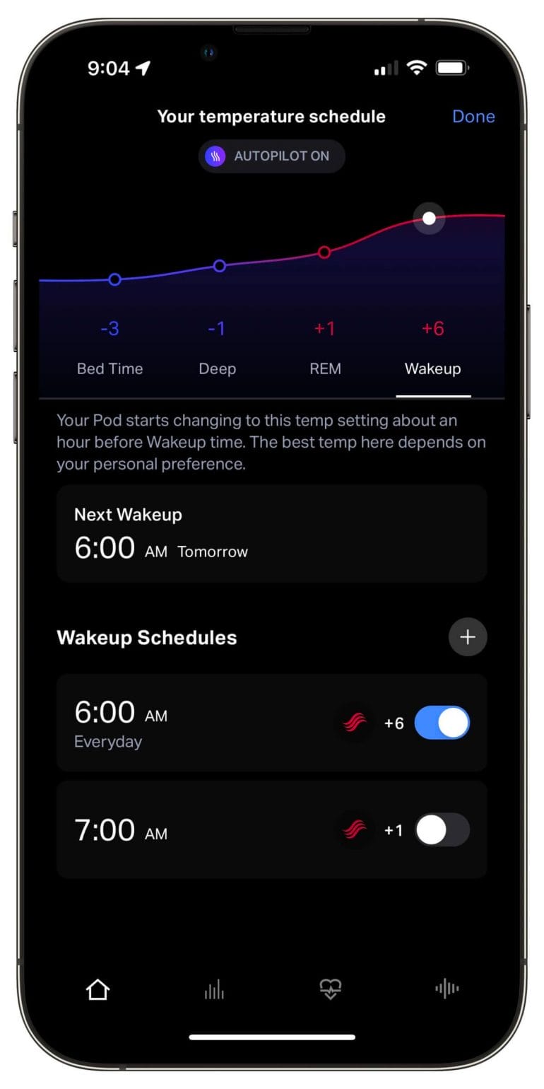 Customization options for Eight Sleep's smart alarm.