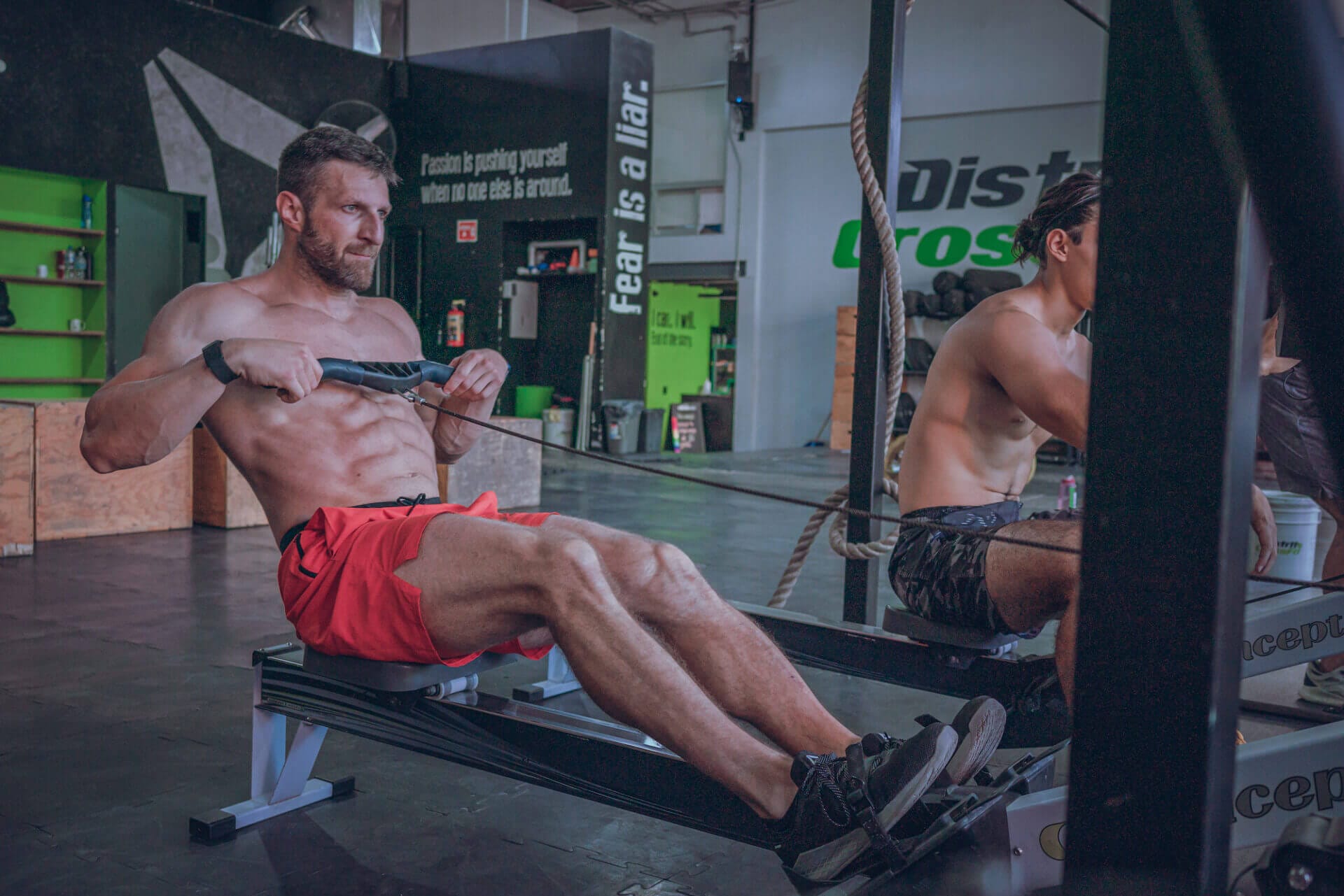 Michael rowing during CrossFit workout.