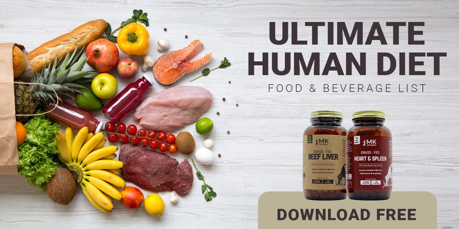 Food and beverage list for the ultimate human diet