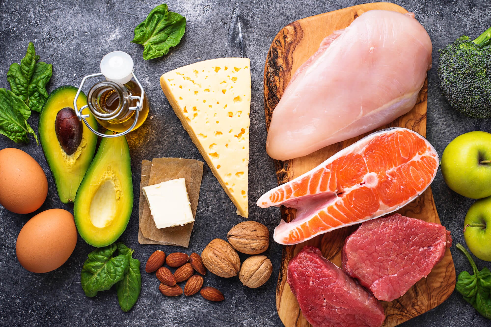 Meat, seafood, eggs and dairy are excellent sources of healthy protein and fat.