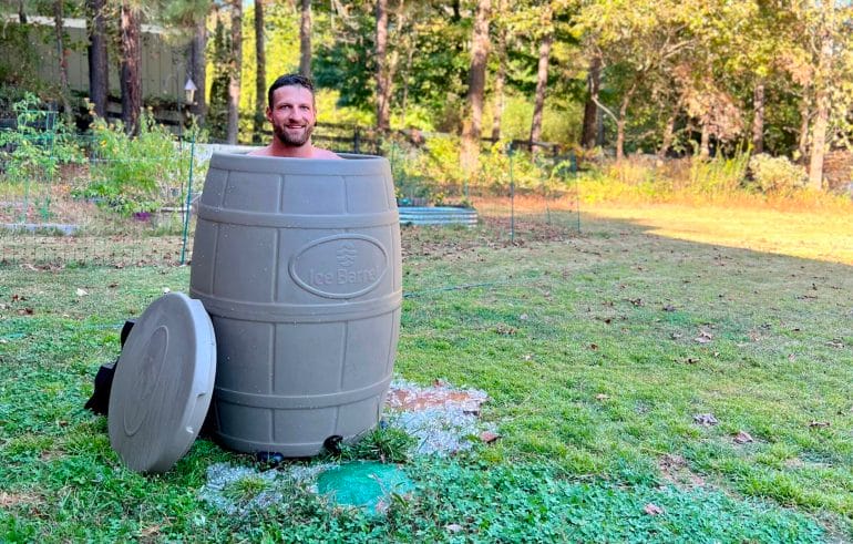 There is something oddly peaceful about sitting in a barrel filled with cold water and ice