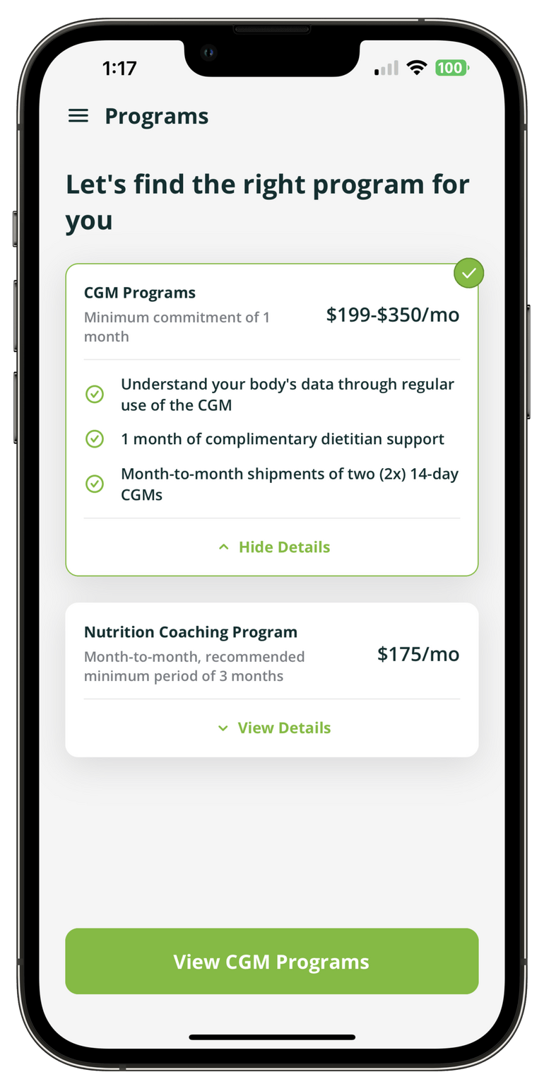 NutriSense's program fees are based on your commitment period.