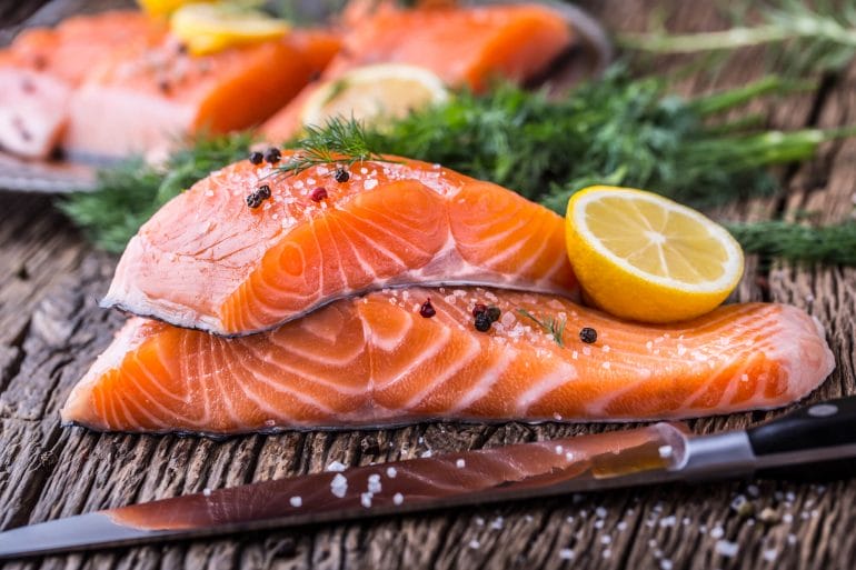 Wild-caught salmon is another great source of protein and healthy fats.