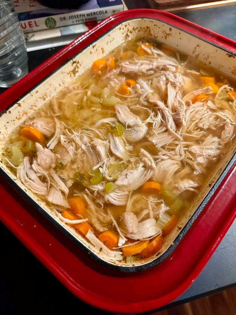 A delicious chicken soup made using the Brava's slow cook mode.