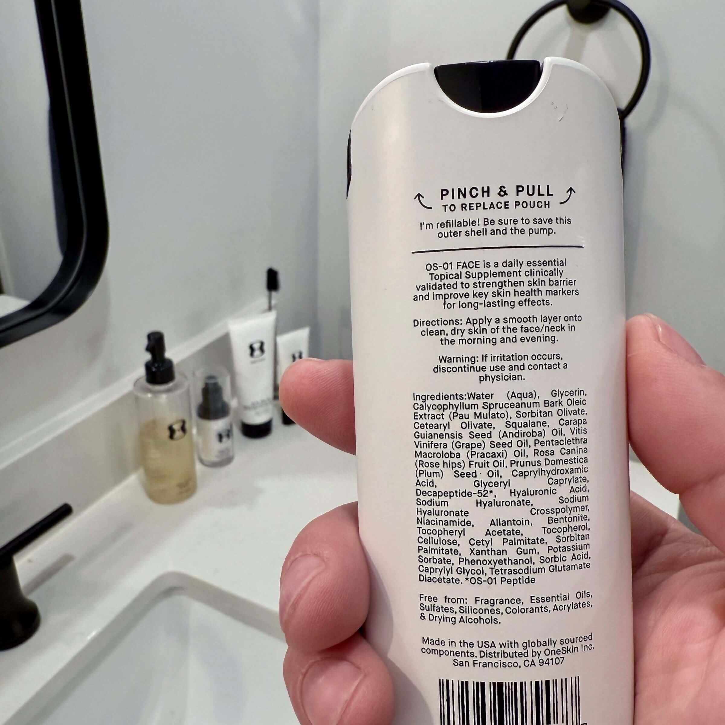 The OS-01 FACE ingredients list.