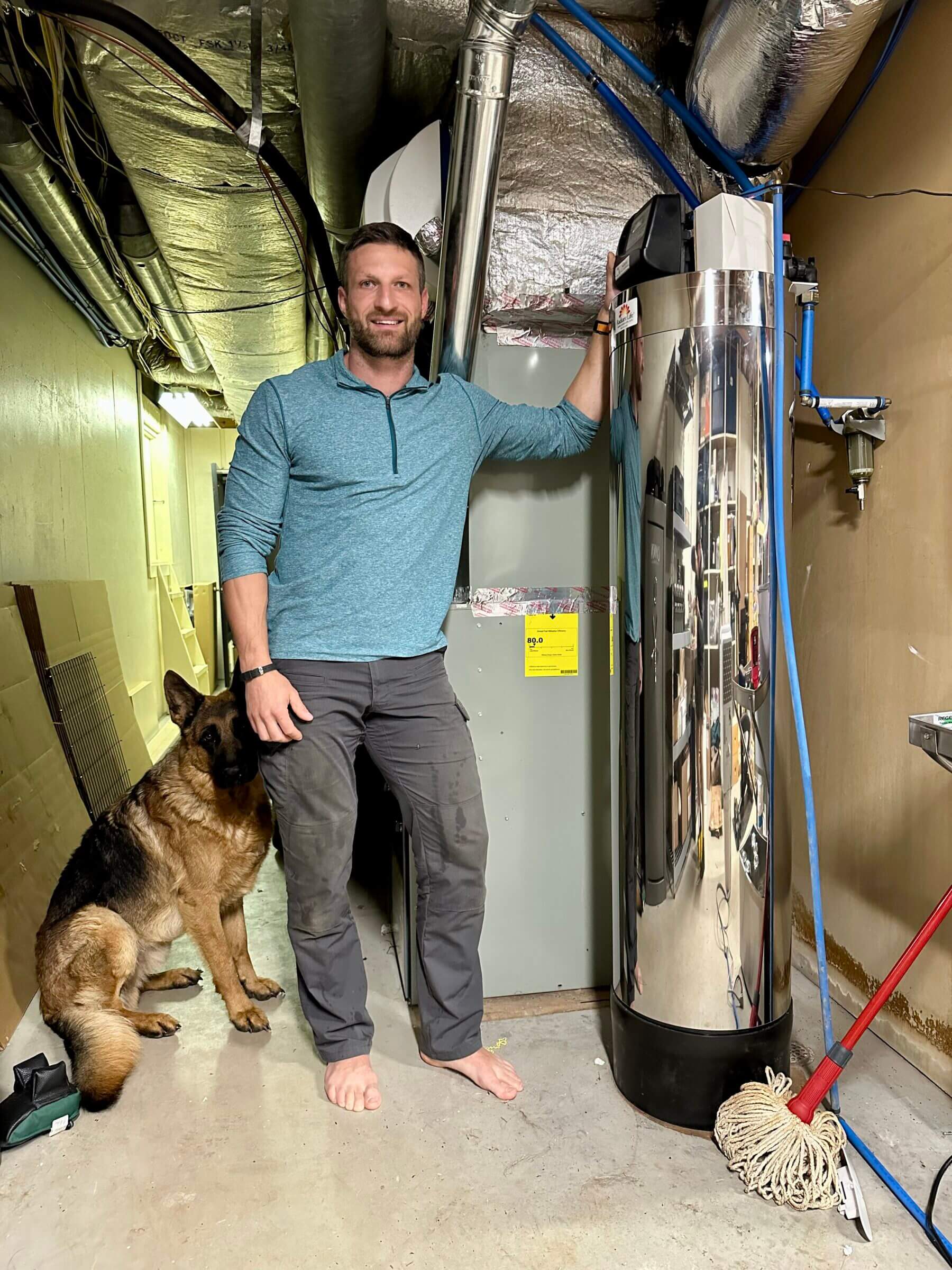 Our plumber hooked the system up to our main water supply line using PEX pipes.