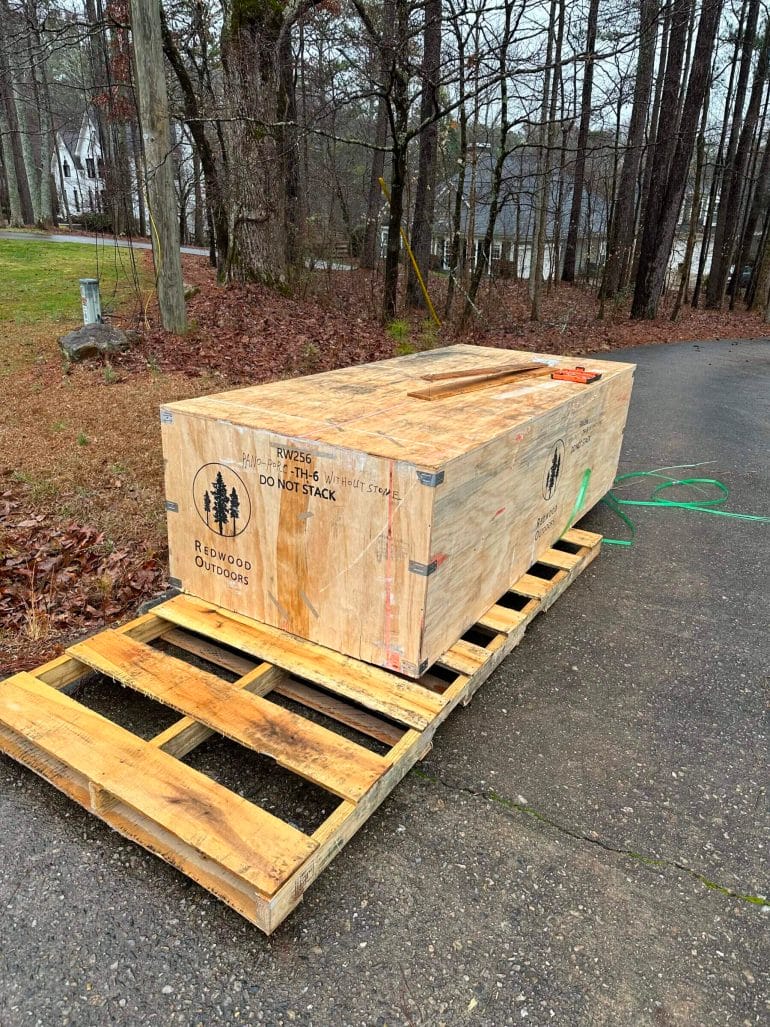 The delivery driver dropped this 800-pound box off at the end of our driveway.