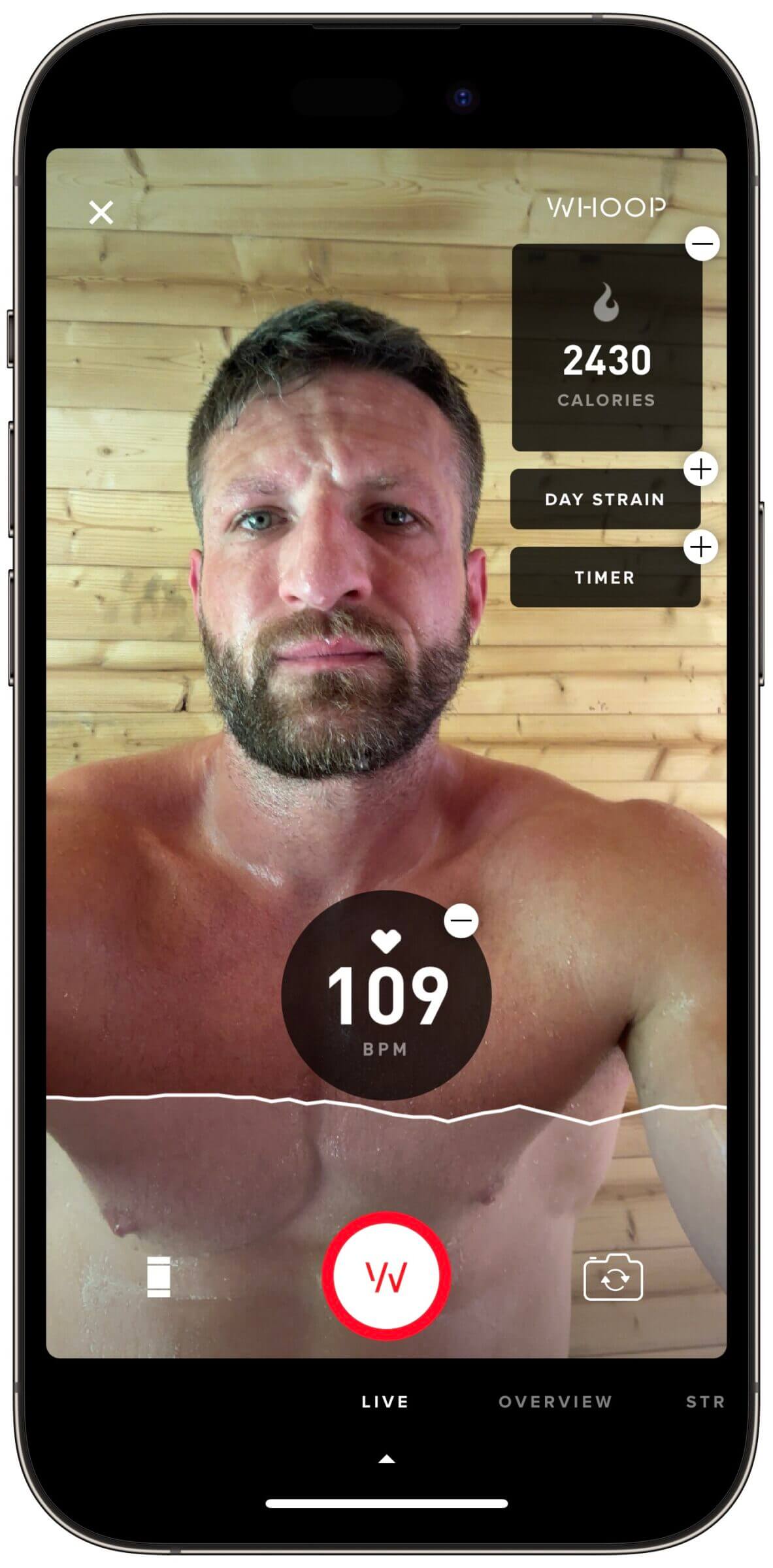 Michael Kummer sitting in a traditional sauna