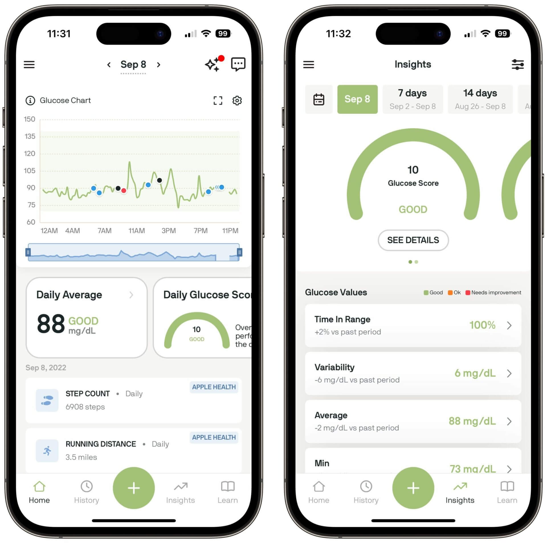 The Nutrisense app allows you to look at your data from different perspectives.