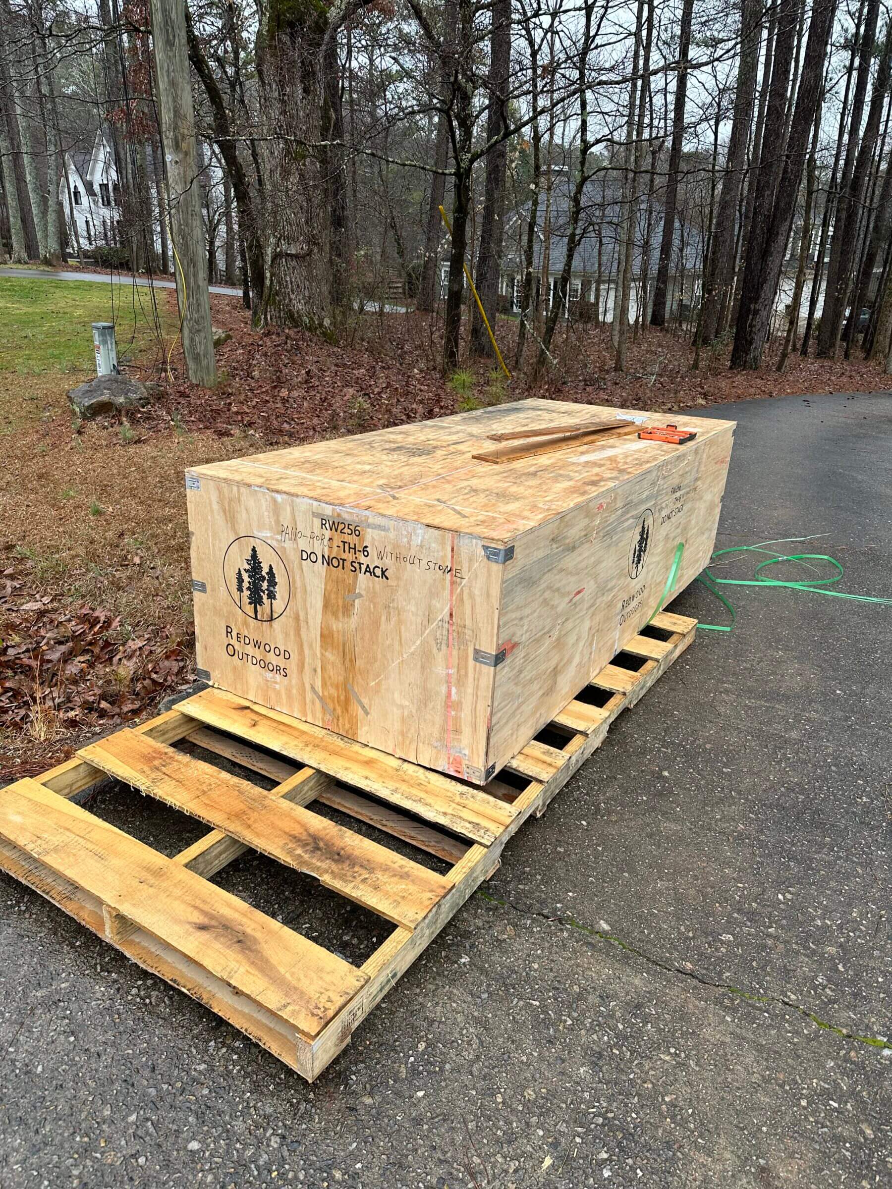 The truck driver who delivered our wet sauna dropped off this 800 pound crate in our driveway