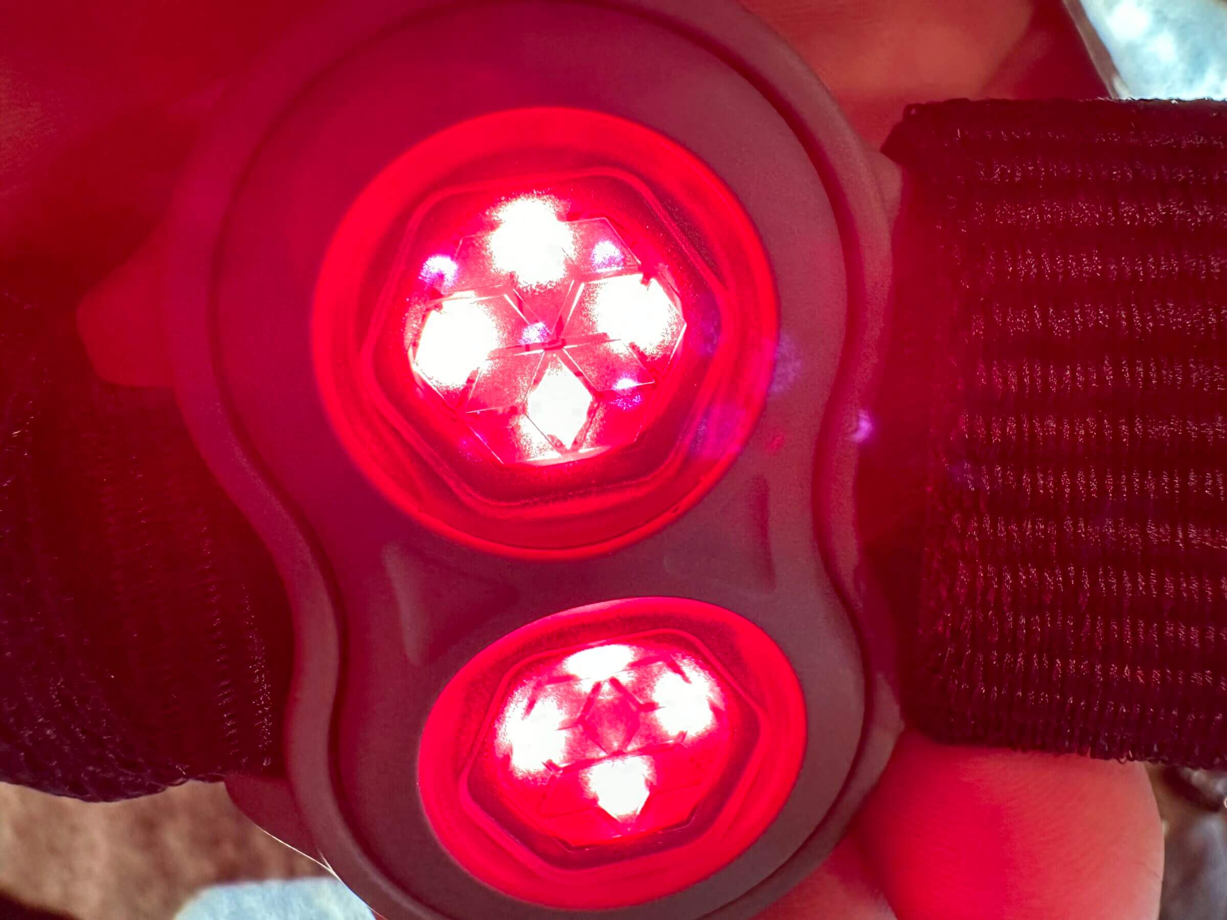 Devices that use a combination of red and near-infrared light (such as the one shown above) offer the best tissue penetration.