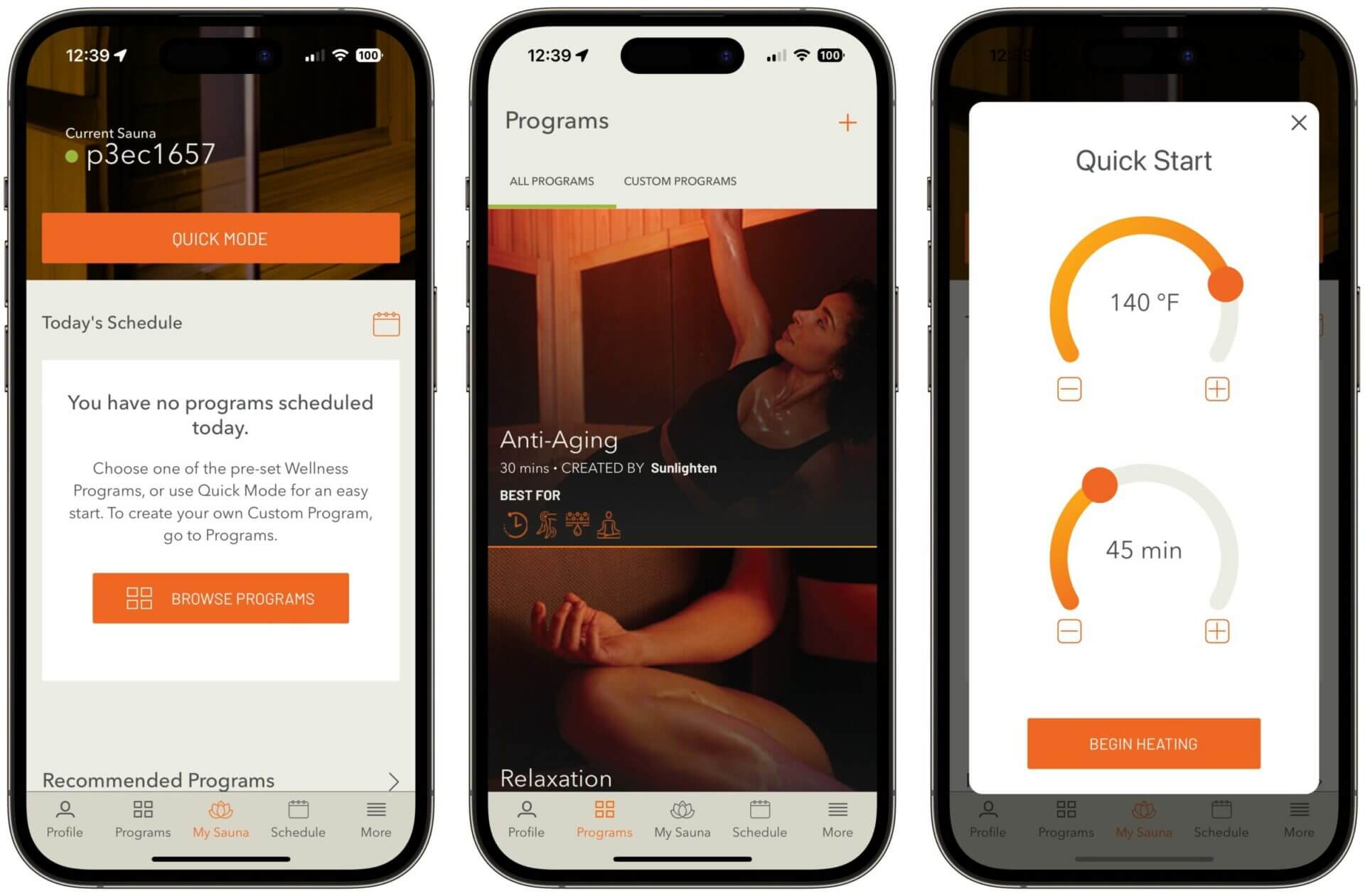 The Sunlighten mobile app makes it easy to remotely preheat the sauna or schedule a program