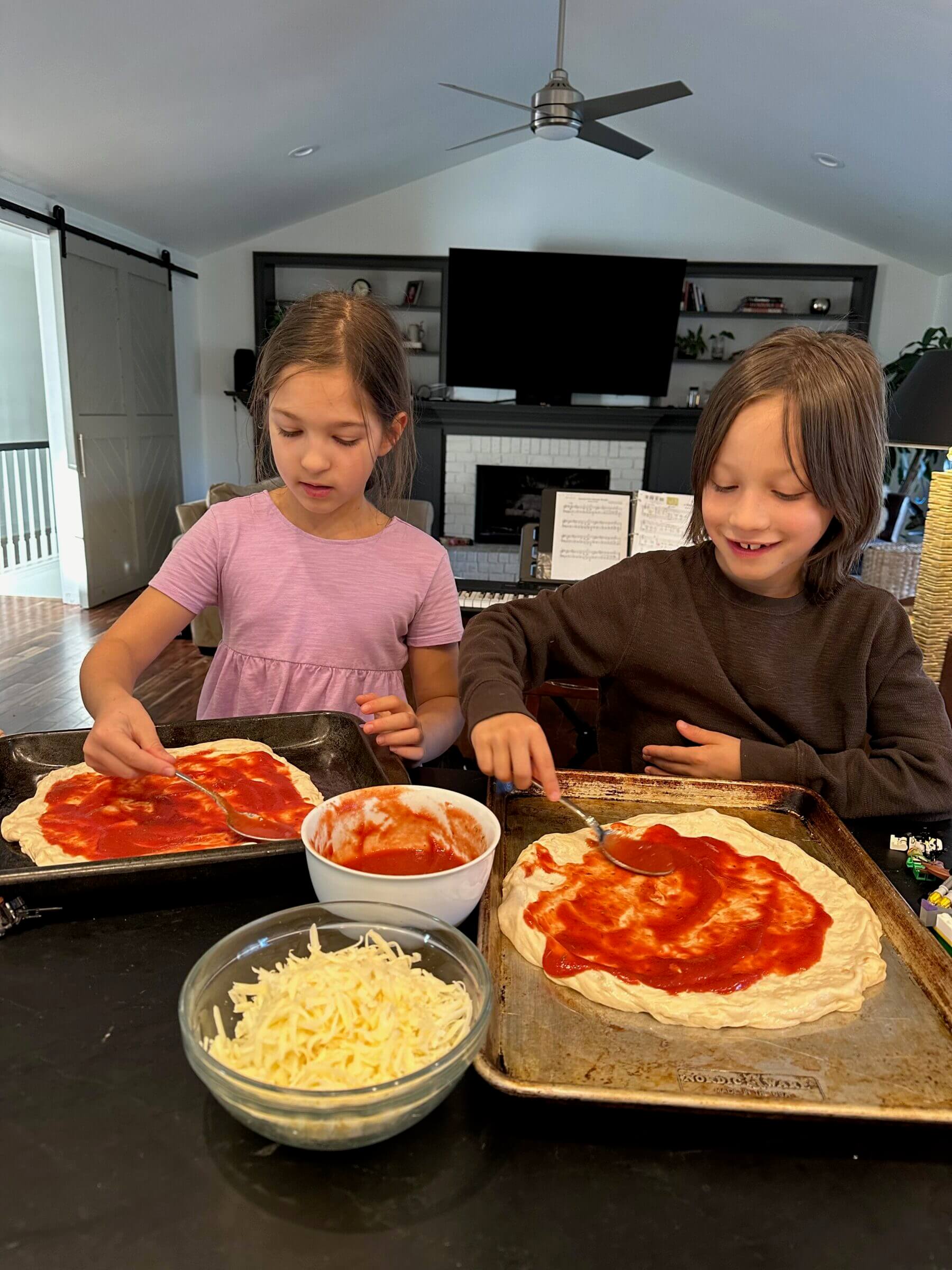 My two kids love making their own sourdough crust pizza!