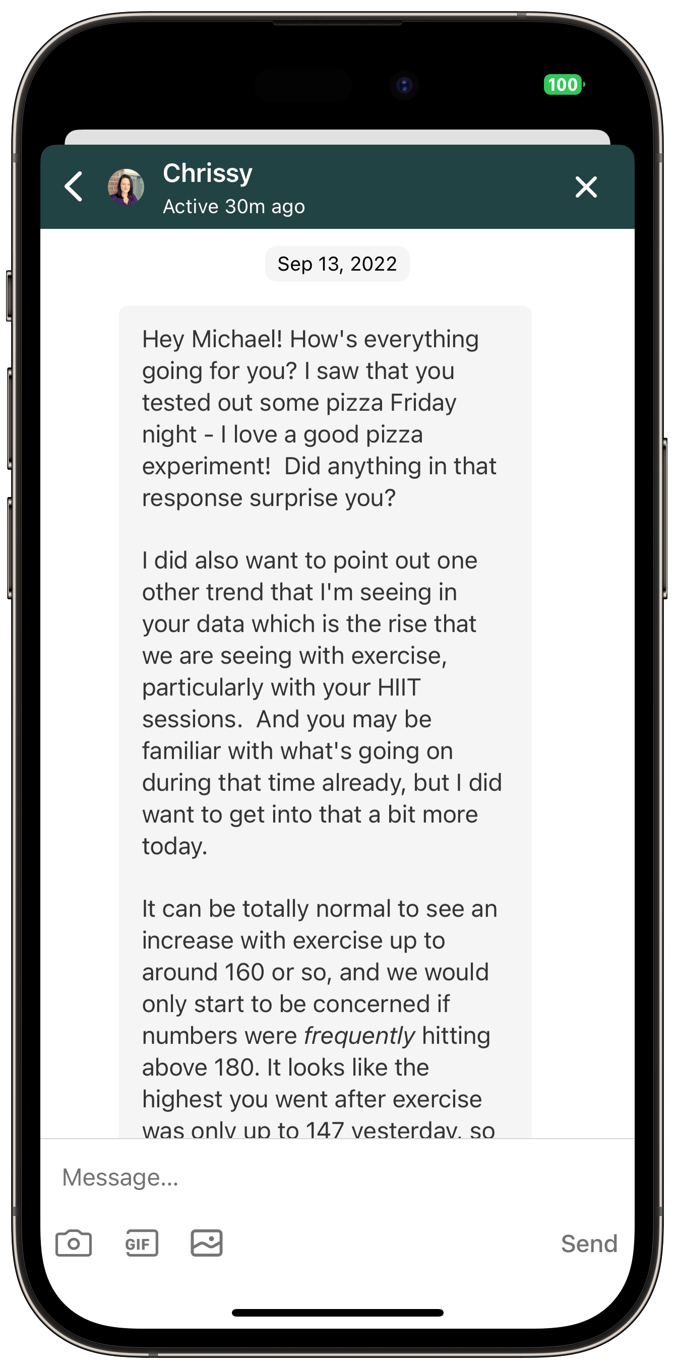 My Nutrisense nutrition coach offered proactive help to better interpret my glucose readings