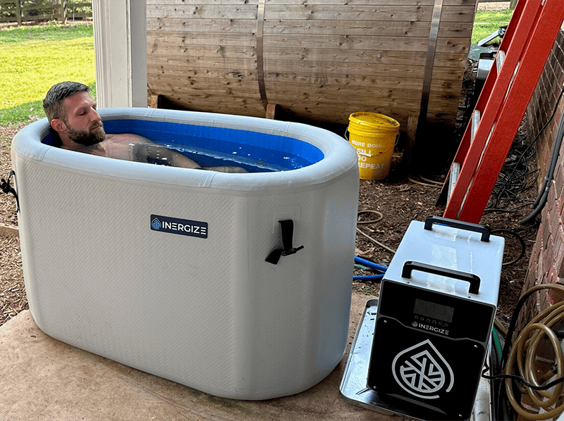 Me sitting in the Inergize cold plunge.