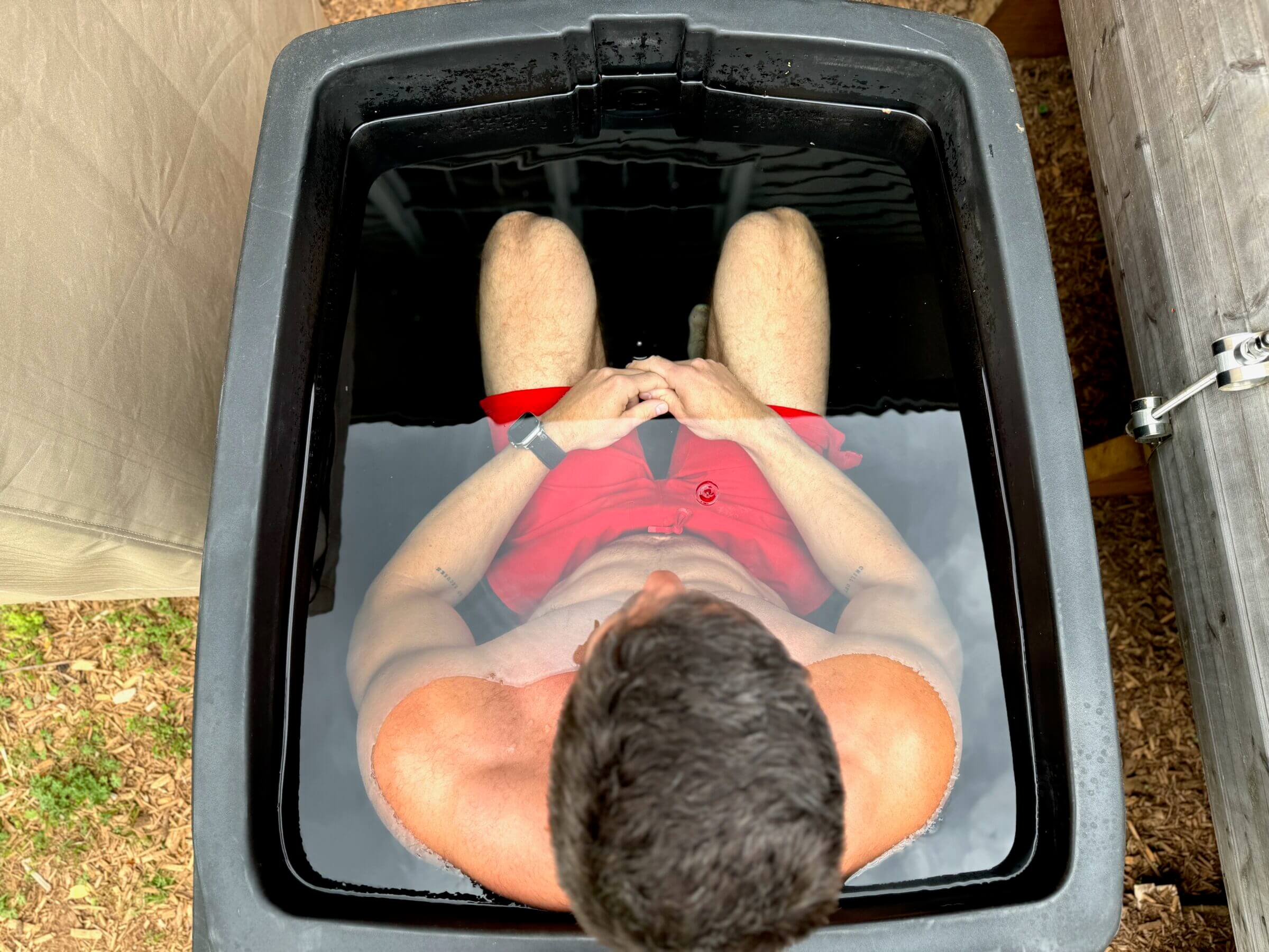 Top view of me sitting in the Ice Barrel 500.l