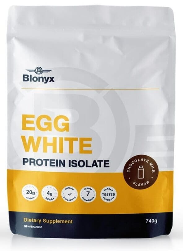 A bag of Blonyx Egg White Protein Isolate.
